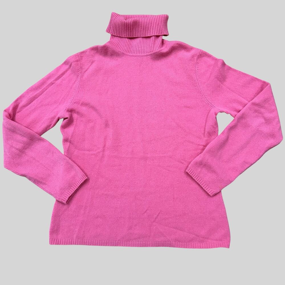 Ann Taylor Cashmere Sweater Medium Hot Pink Turtleneck 100% Cashmere Pullover -